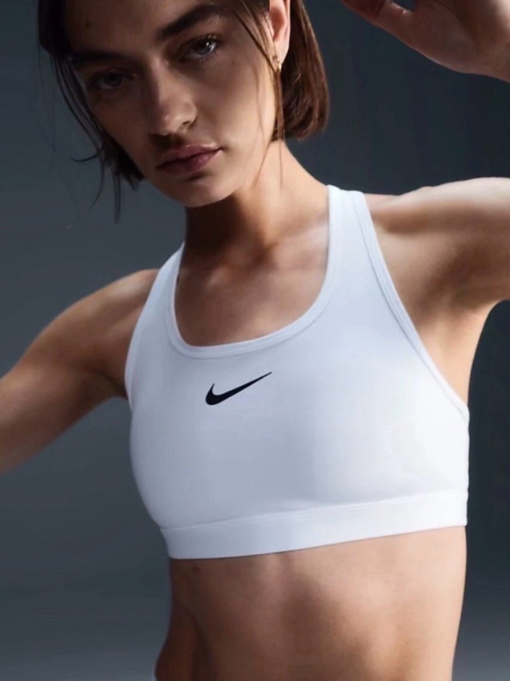 Nike Swoosh Women’s Small Medium Support Padded Racerback Sports Bra White